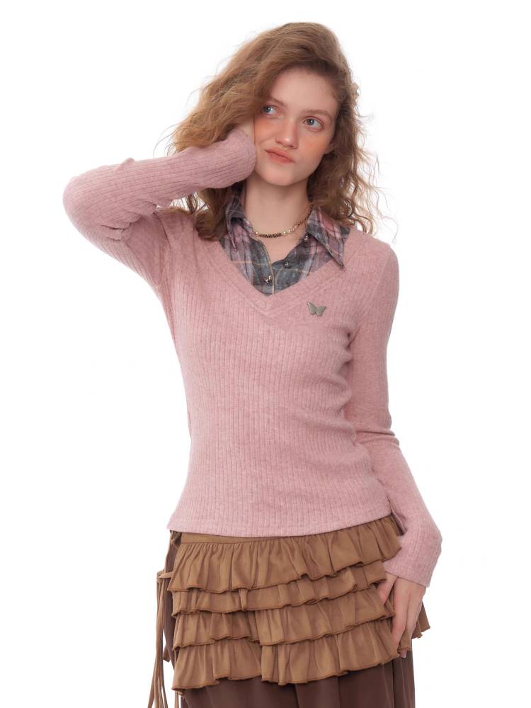 Fake two piece slim fit sweater【s0000011037】