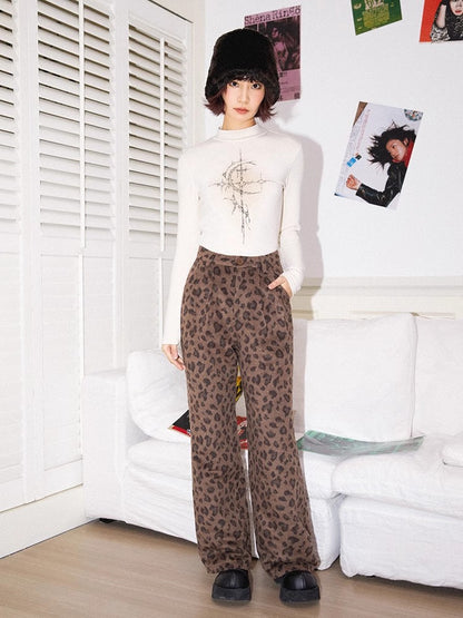 Leopard print wool casual pants【s0000011309】