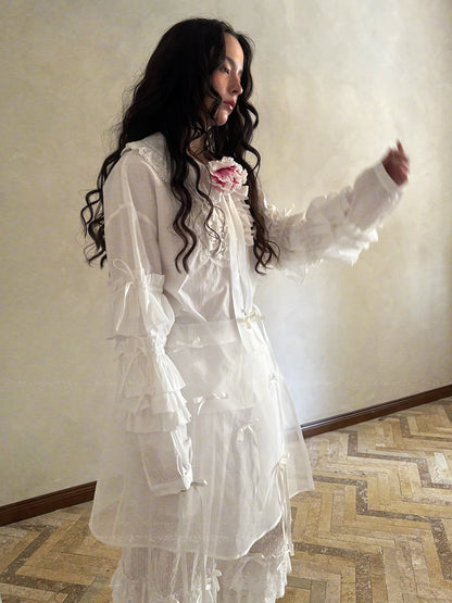 Pink checkered lace trim long-sleeved shirt【s0000012761】