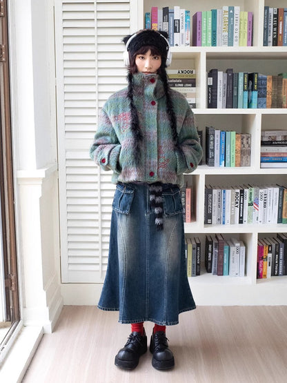 Embroidered plaid loose cotton jacket【s0000011128】