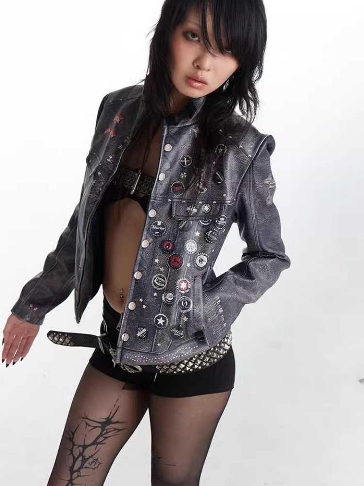 Retro distressed punk leather jacket【s0000010429】