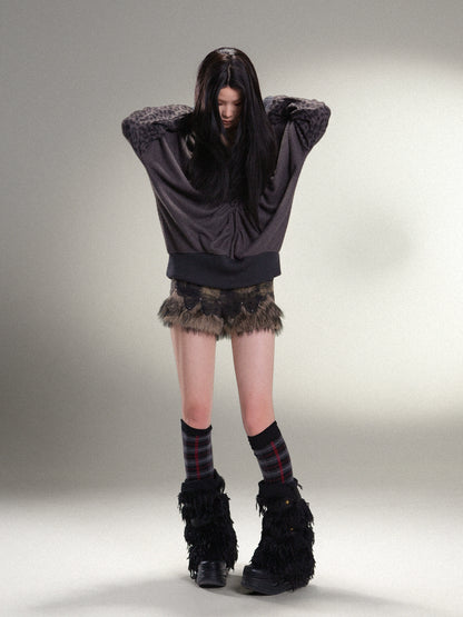 표범 프린트 하트 후드 느슨한 니트 탑 【S000011456】