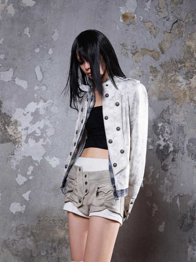 Fake two piece distressed jacket【s0000010050】