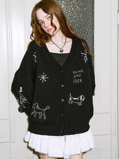 V-neck puppy knit cardigan jacket【s0000010796】