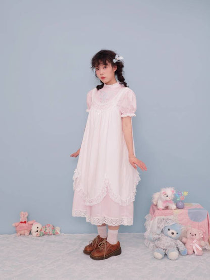 Antique girly pleated embroidery dress【s0000009497】