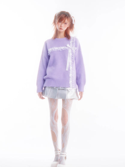 Purple sweater girls knit top【s0000005652】