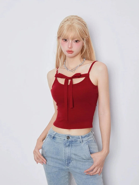 Red ribbon camisole top【s0000008947】