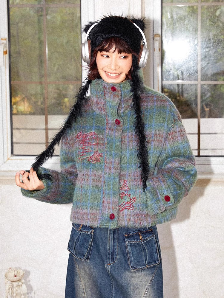 Embroidered plaid loose cotton jacket【s0000011128】