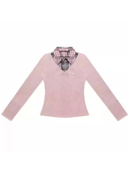 Fake two piece slim fit sweater【s0000011037】