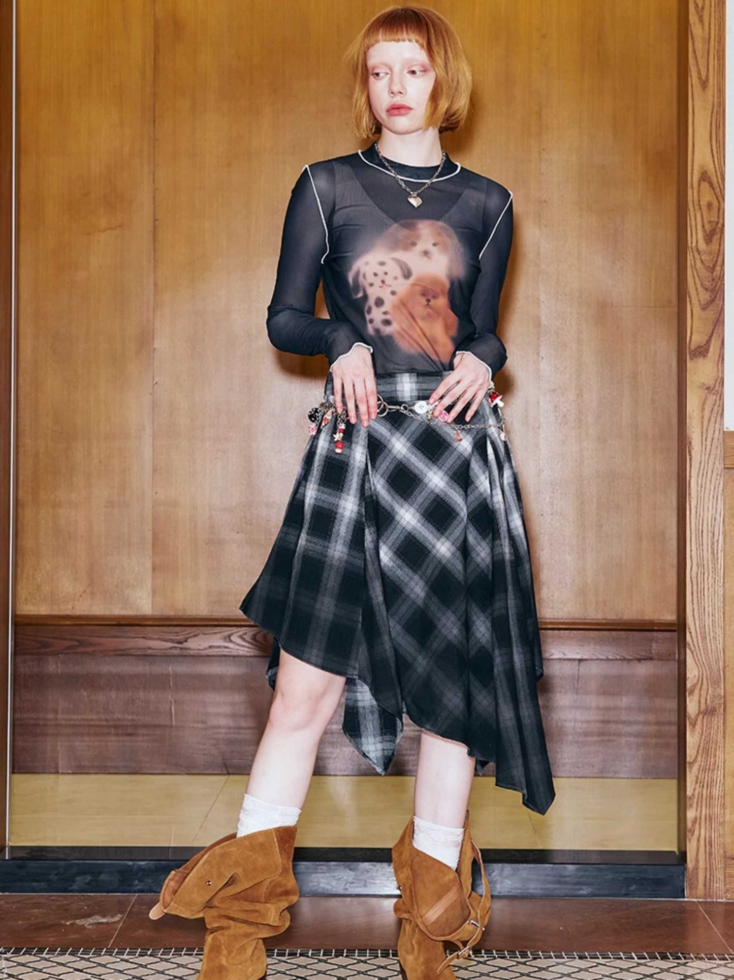 Design Plaid IRREGULAR SKIRT [S0000010789]