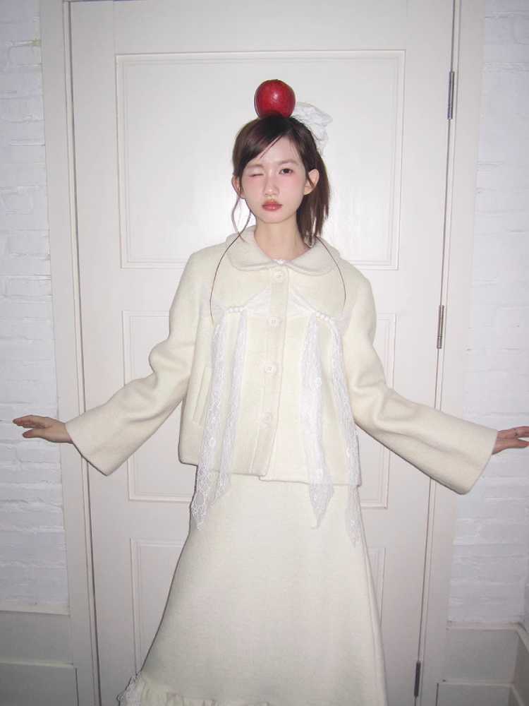 Lace wool coat and skirt【s0000010373】