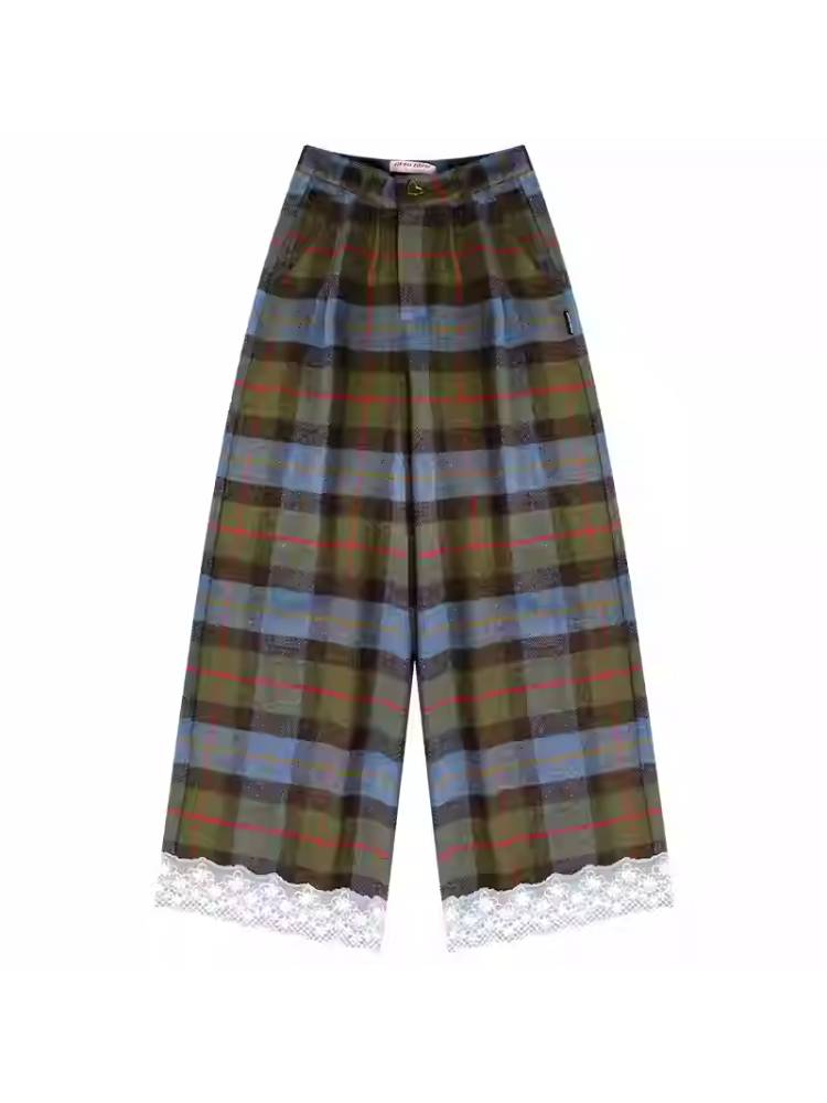 High waist slim plaid casual pants【s0000011048】