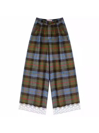 High waist slim plaid casual pants【s0000011048】