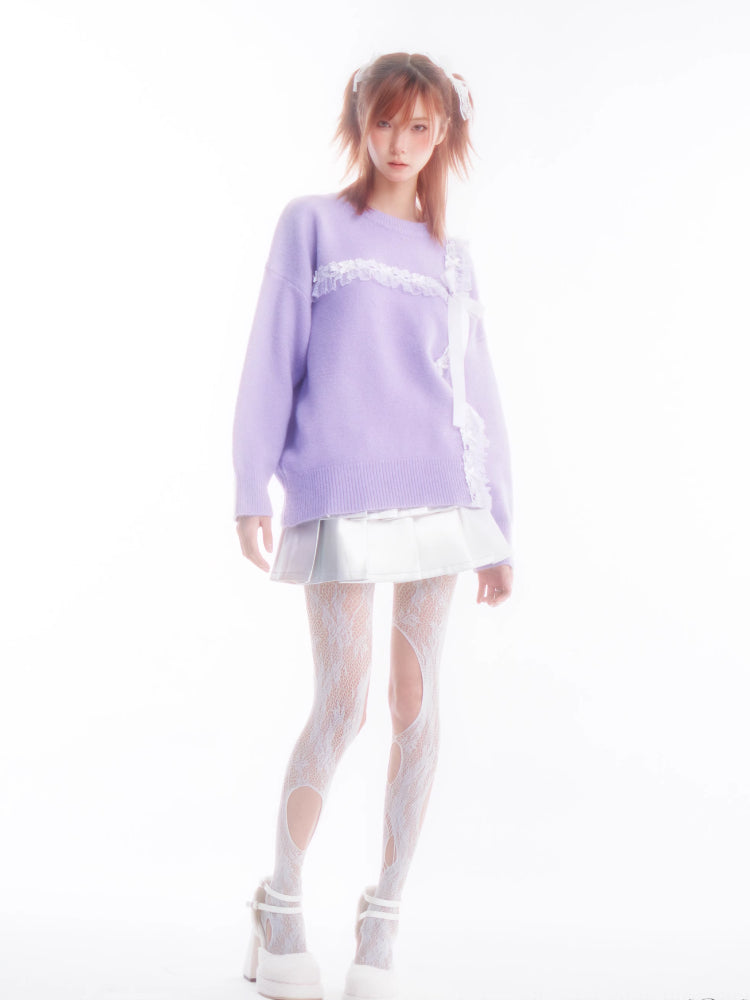 Purple sweater girls knit top【s0000005652】