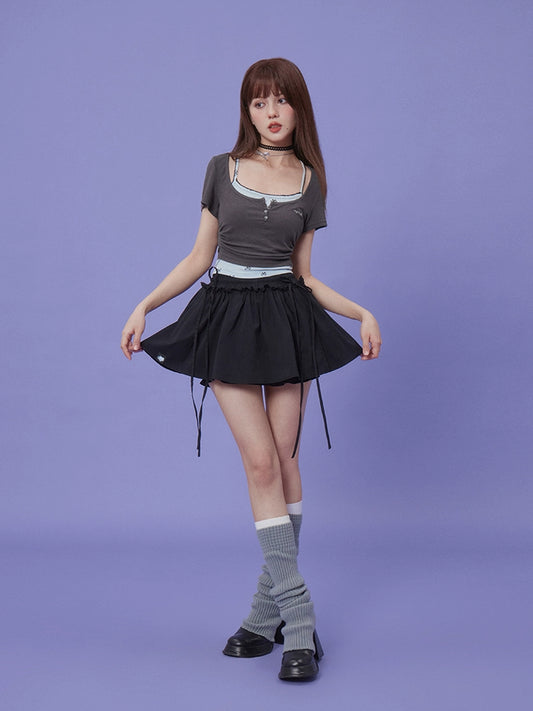 Dark ribbon pant skirt【s0000008896】