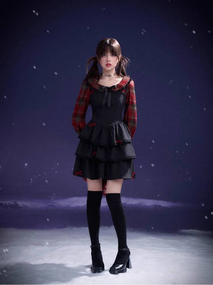 Plaid fake two piece cake dress【s0000011280】