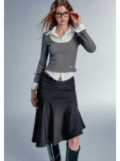 DARK GREY FISHTAIL SKIRT [S0000010596]