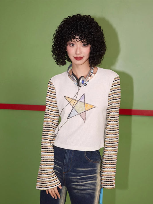 Striped print long sleeve T-shirt【s0000007411】