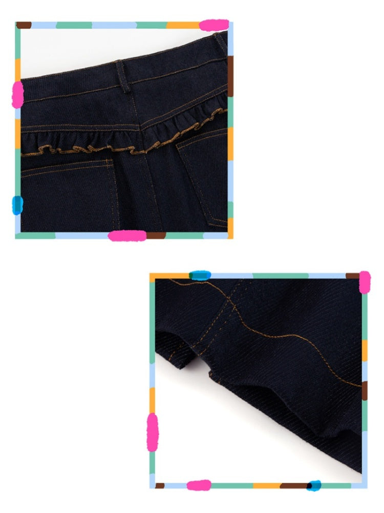 Ruffled Lace Denim Multi Pocket Midi Skirt【s0000011744】