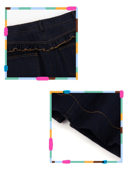 Ruffled Lace Denim Multi Pocket Midi Skirt【s0000011744】