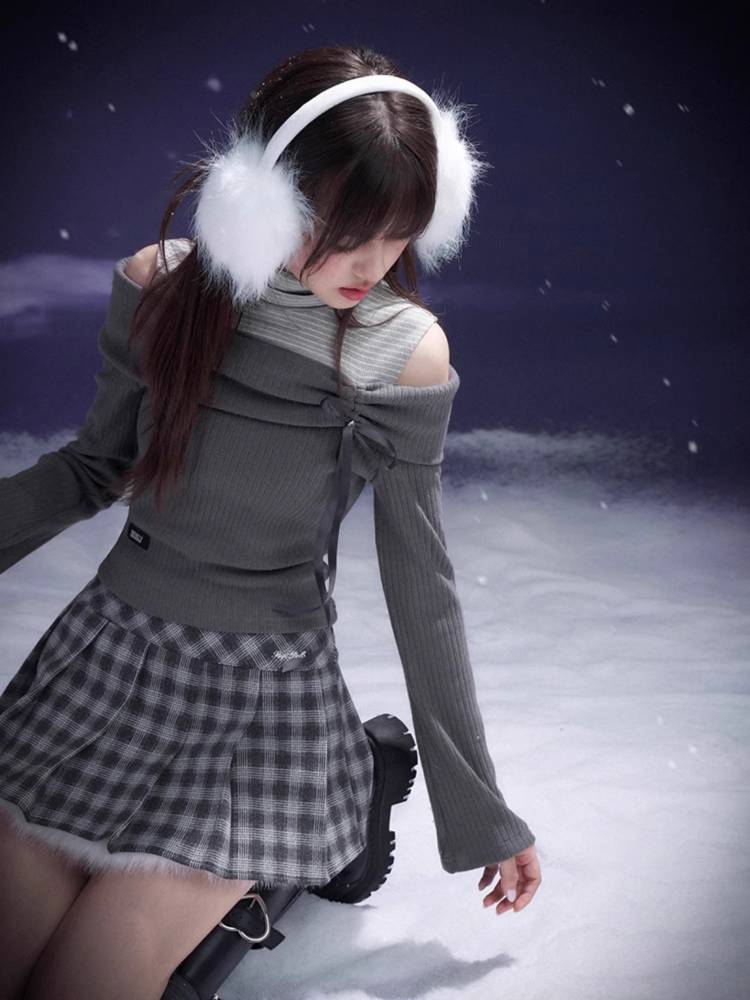 One-shoulder fake two-piece knit top【s0000011278】