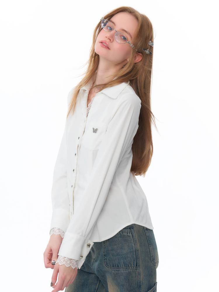 Slim lace long sleeve shirt【s0000011081】