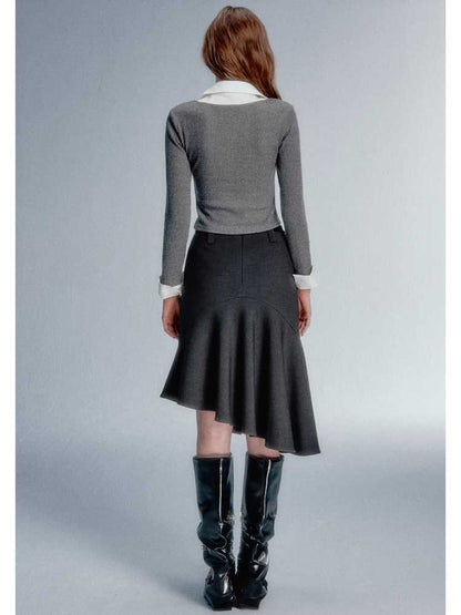 DARK GREY FISHTAIL SKIRT [S0000010596]