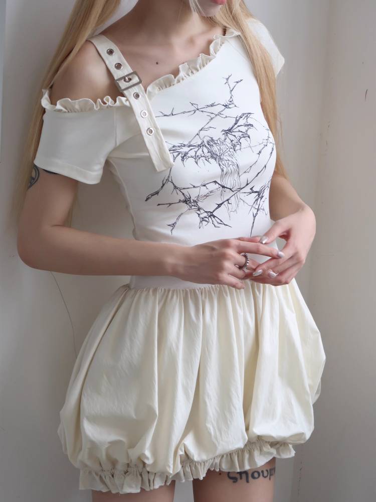 Printed off-the-shoulder dress【s0000009338】