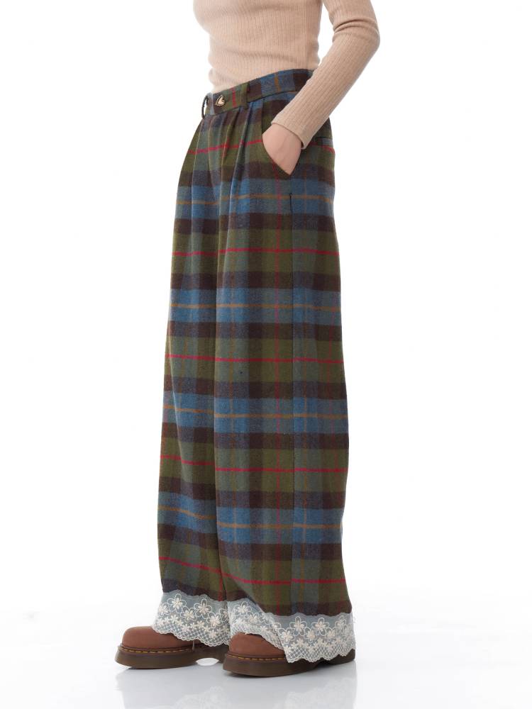 High waist slim plaid casual pants【s0000011048】