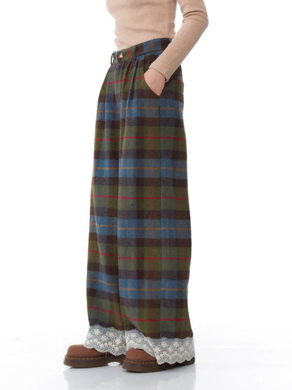 High waist slim plaid casual pants【s0000011048】