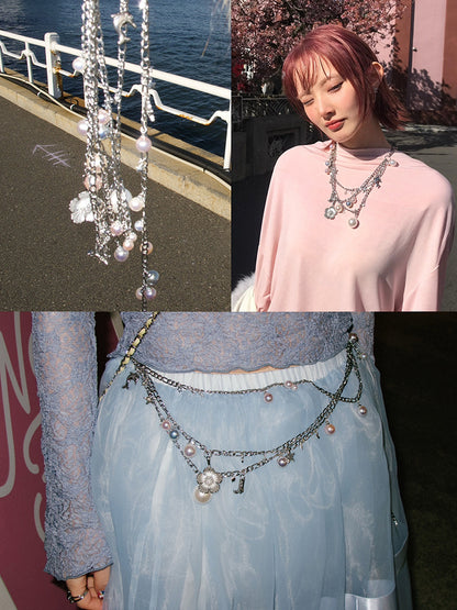 目を噛まないで 3.20 20:00 新作「桜の乙女」パール多層ウエストチェーンネックレス