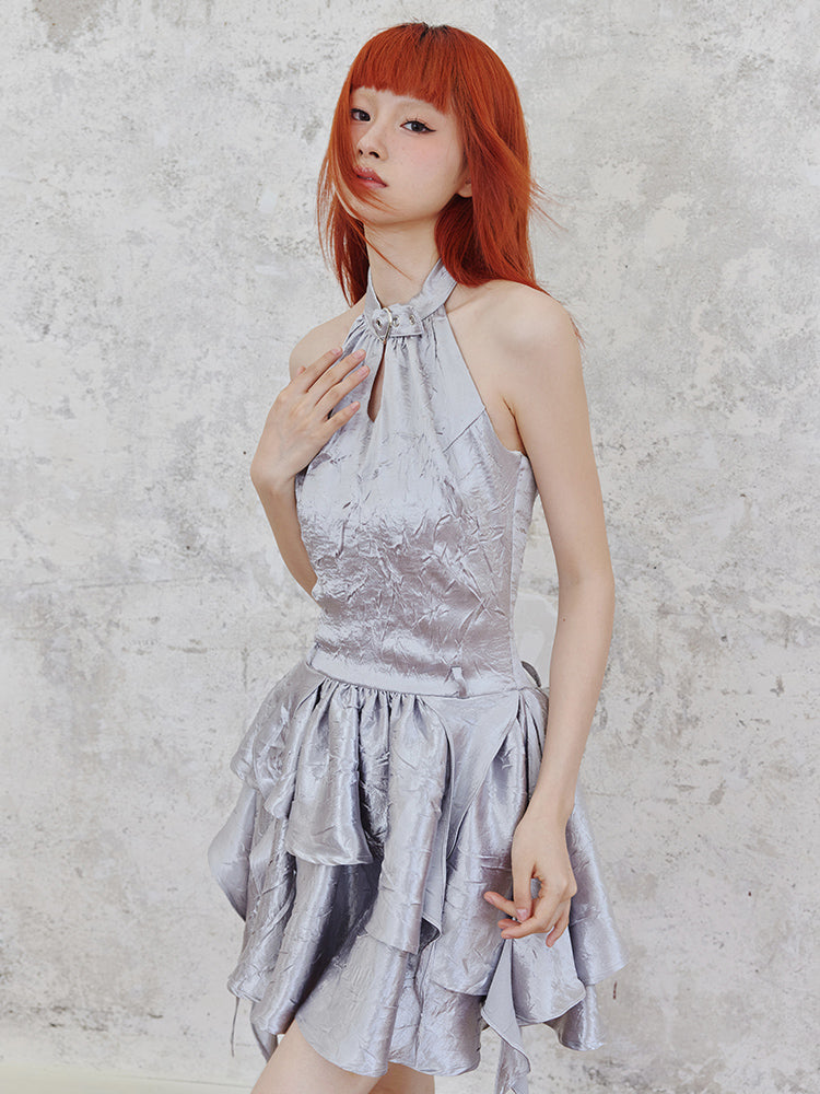 AI Girl Silver Halter Neck Dress【s0000002507】