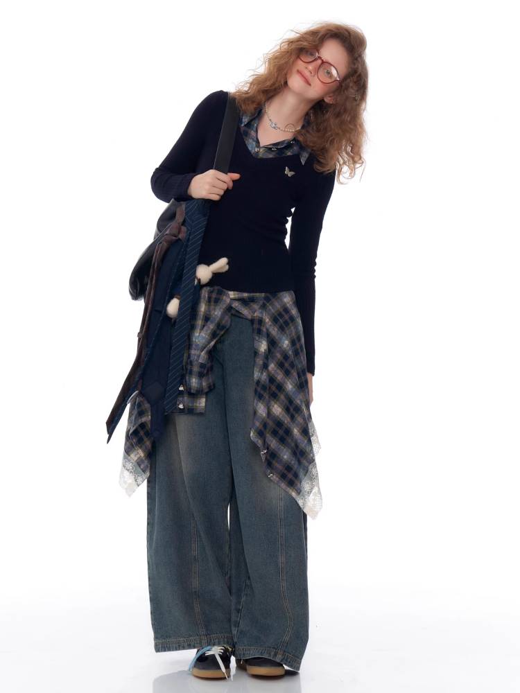 Fake two piece slim fit sweater【s0000011037】