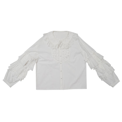 Pink checkered lace trim long-sleeved shirt【s0000012761】