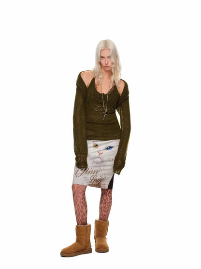 Halter neck vest and loose short cardigan【s0000011398】