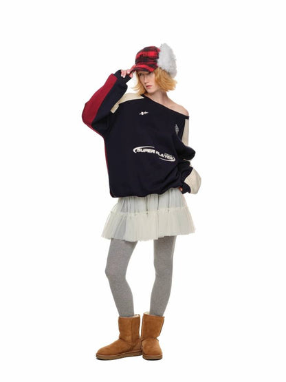 Off-the-shoulder jersey sweatshirt【s0000011412】