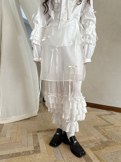 Pink checkered lace trim long-sleeved shirt【s0000012761】