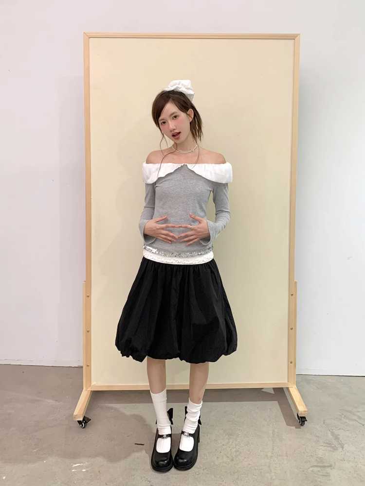 Sweet One-Shoulder Long-Sleeve T-Shirt [S0000010372]