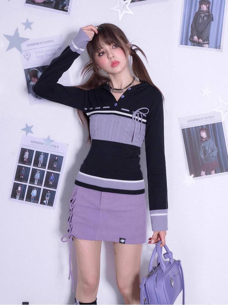 Hooded slim-fit knit sweater【s0000011287】