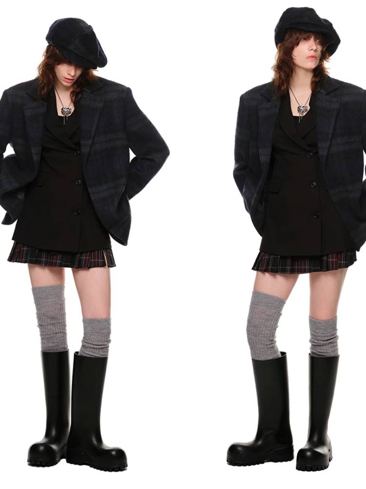 Plaid oversized wool suit jacket【s0000011377】