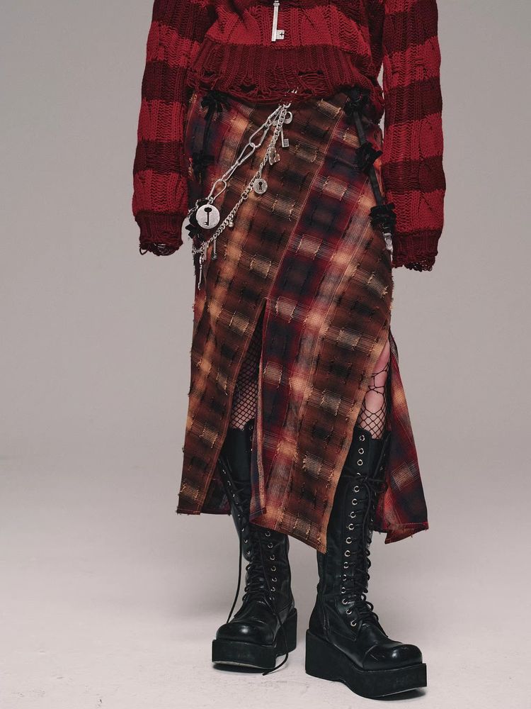 Plaid fishtail skirt【s0000011458】
