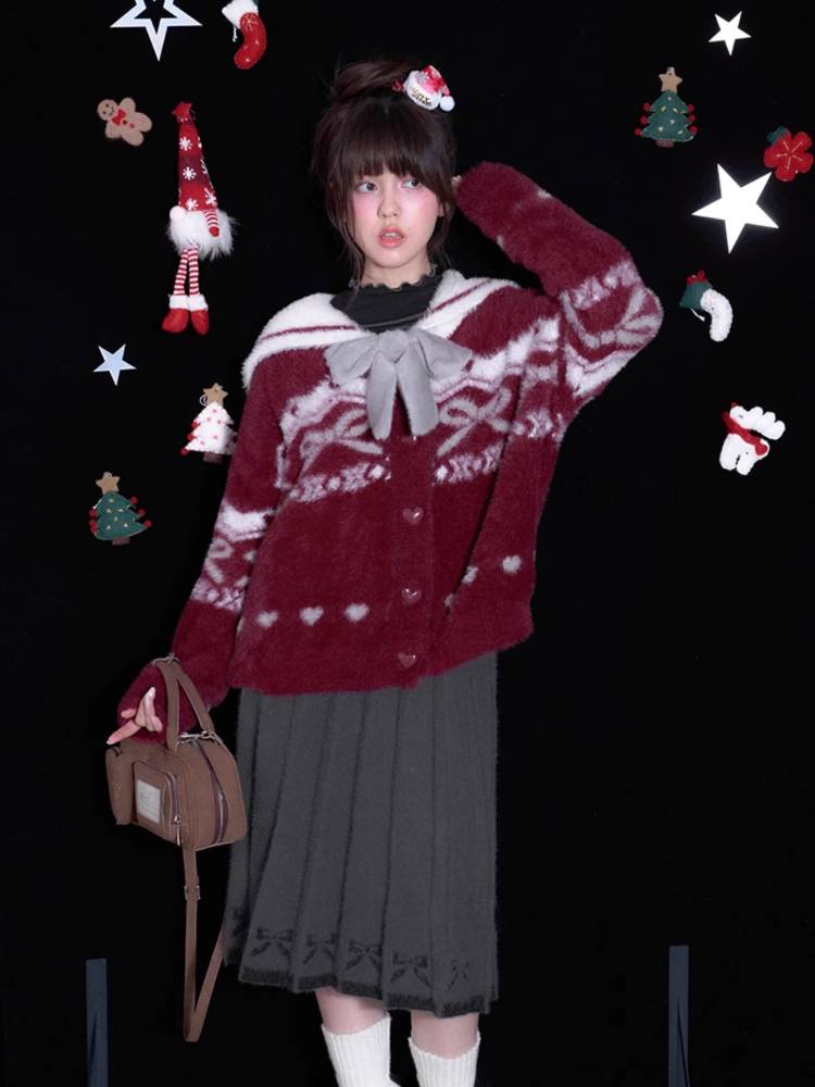 Sailor collar fake 2 piece cardigan【s0000011283】