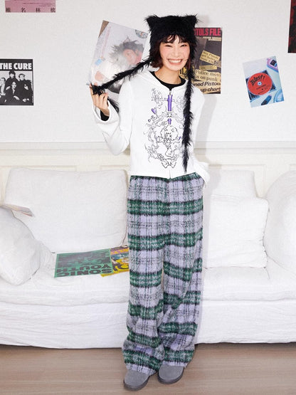 Plaid long casual pants【s0000011125】