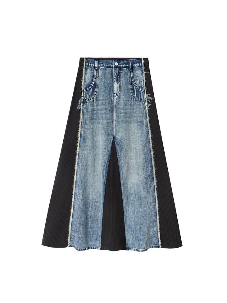 Denim patchwork skirt【s0000007596】