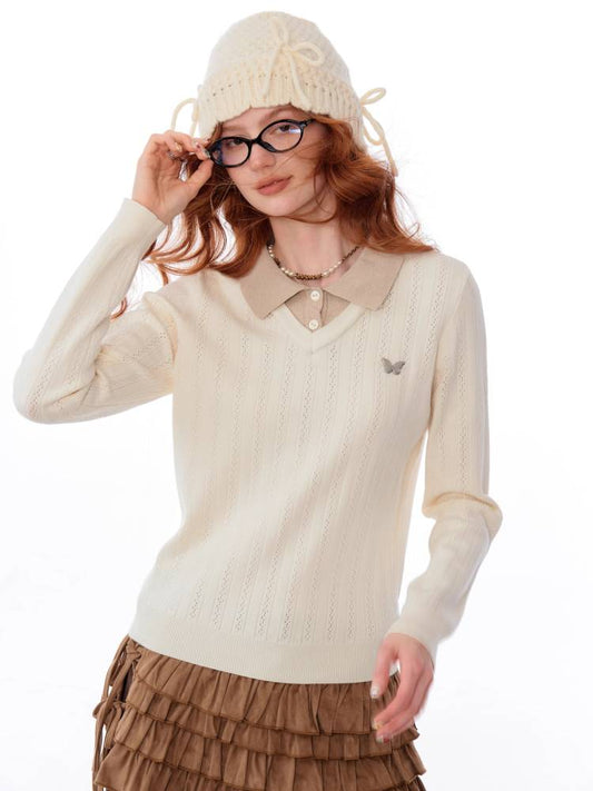 Retro fake two-piece slim sweater【s0000011028】