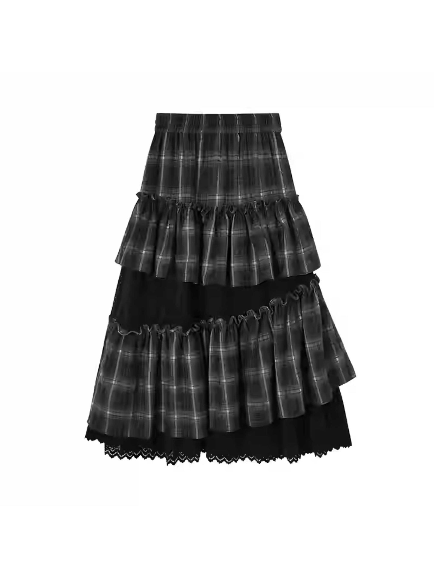 Retro plaid splicing cake skirt【s0000010798】