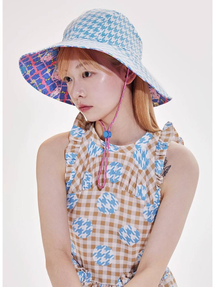 Houndstooth sunscreen reversible hat【s0000009523】