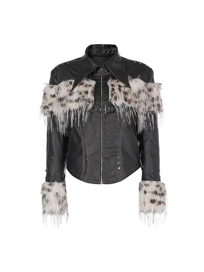 Leopard fur and leather jacket【s0000010437】