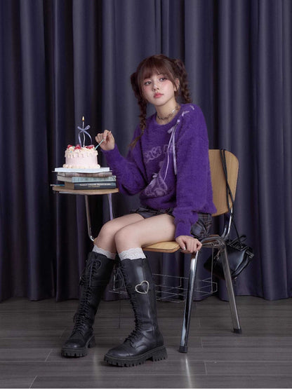 Purple Bear Ribbon Sweater [S0000010666]