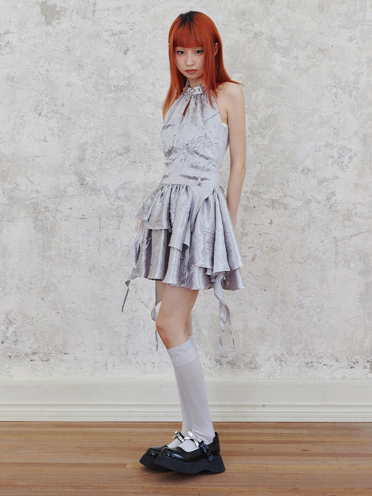 AI Girl Silver Halter Neck Dress【s0000002507】